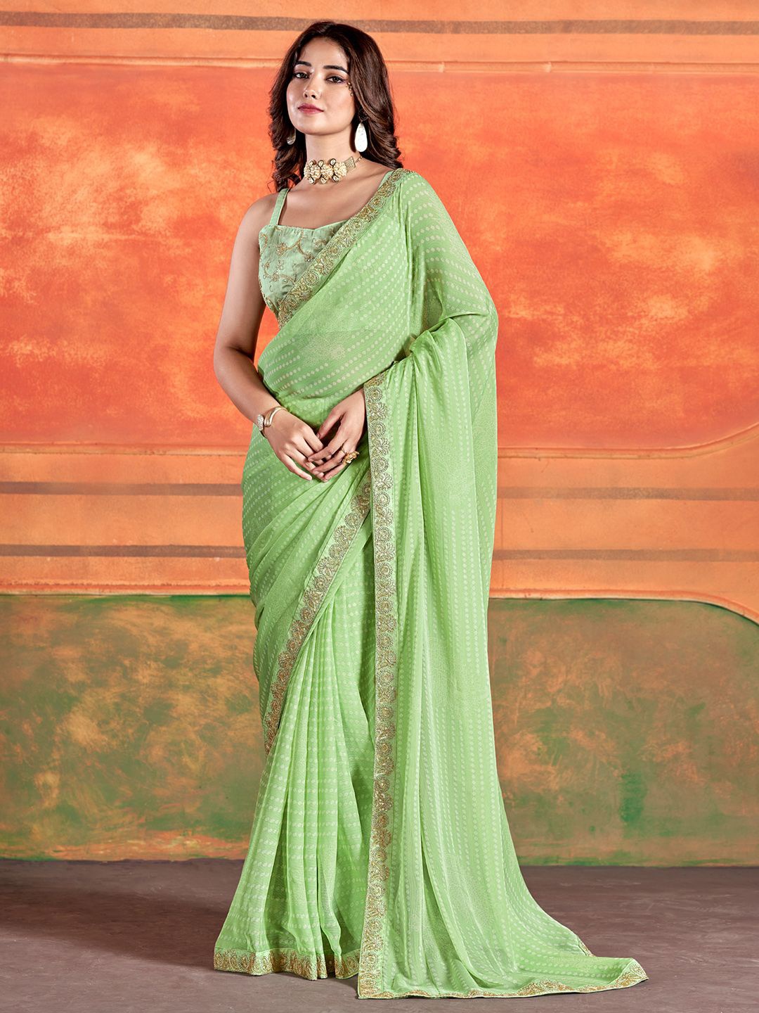 

Anouk Sequinned Bandhani Saree, Green