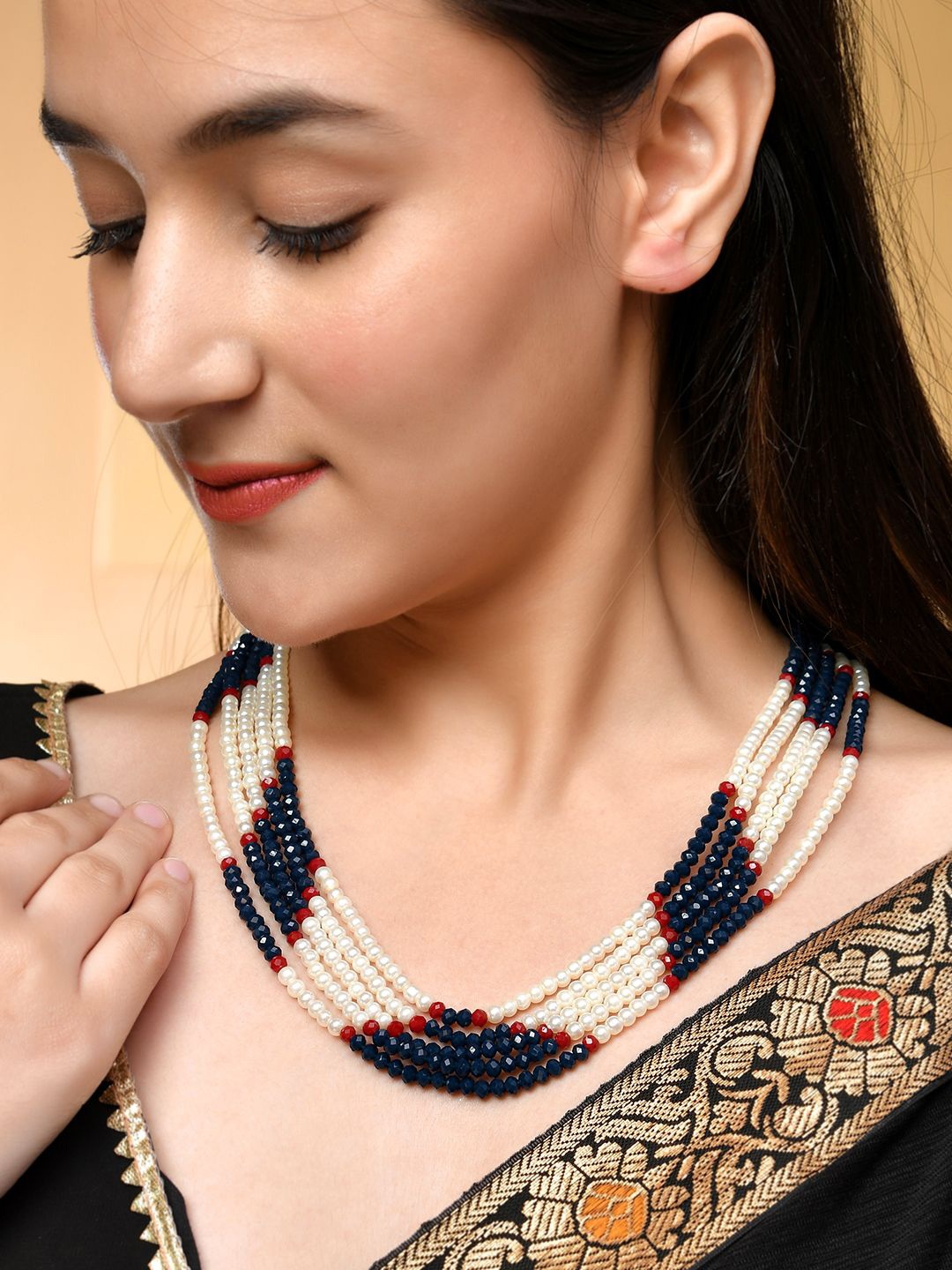 

Silvermerc Designs Gold-Plated Pearls Beaded Layered Necklace