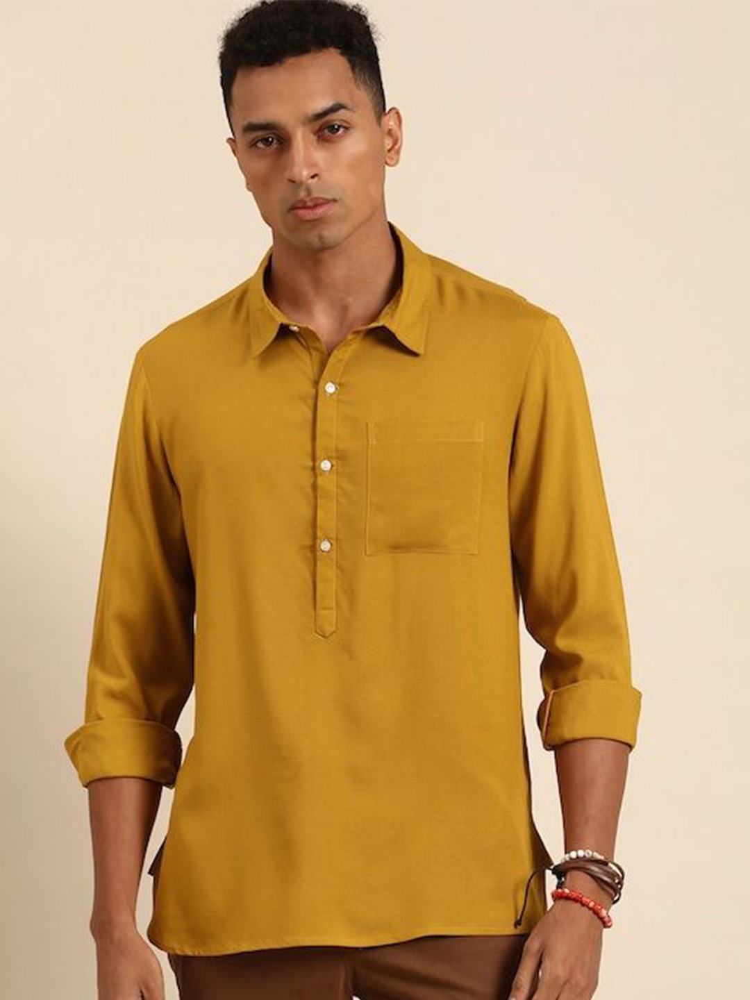 

Sangria Boxy Fit Pure Cotton Casual Shirts, Mustard