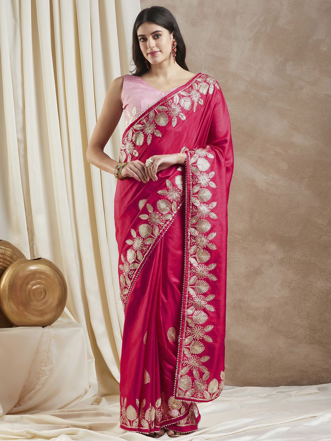 

Anouk Ethnic Motifs Gotta Patti Saree, Pink