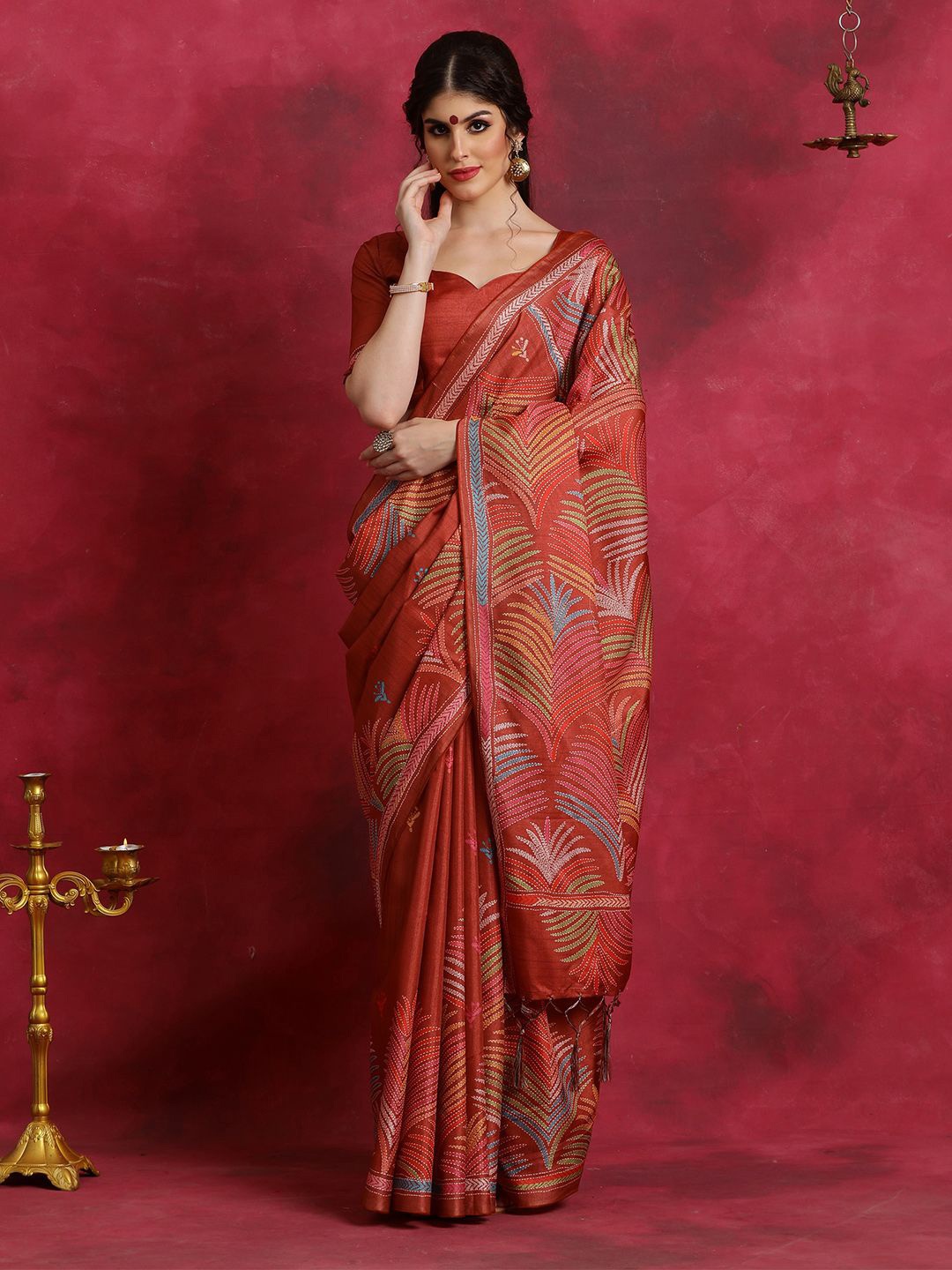 

Anouk Ethnic Motifs Block Printed Saree, Rust