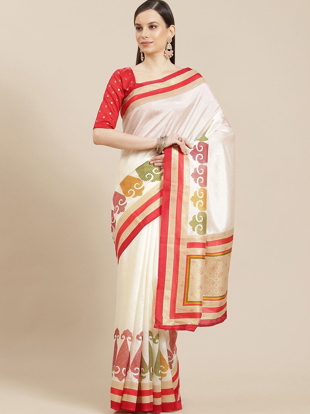 

Anouk Rustic Woven Design Patola Saree, Cream