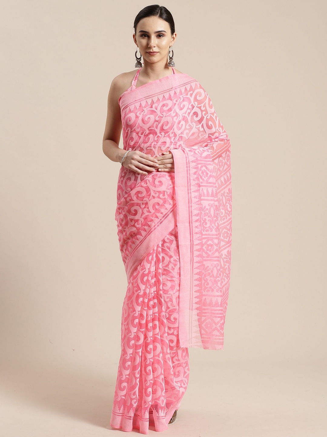 

Anouk Ethnic Motifs Brasso Chanderi Saree, Pink