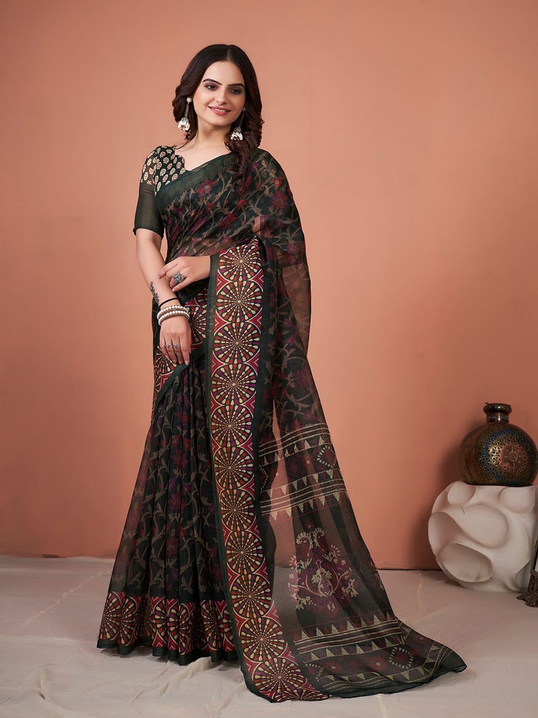 

Anouk Rustic Ethnic Motifs Bagh Saree, Green