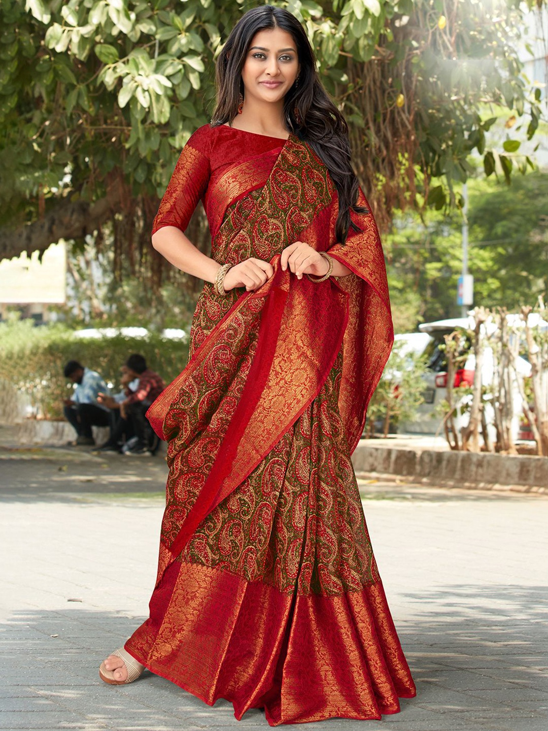 

Anouk Bagh Zari Woven Sungudi Saree, Green