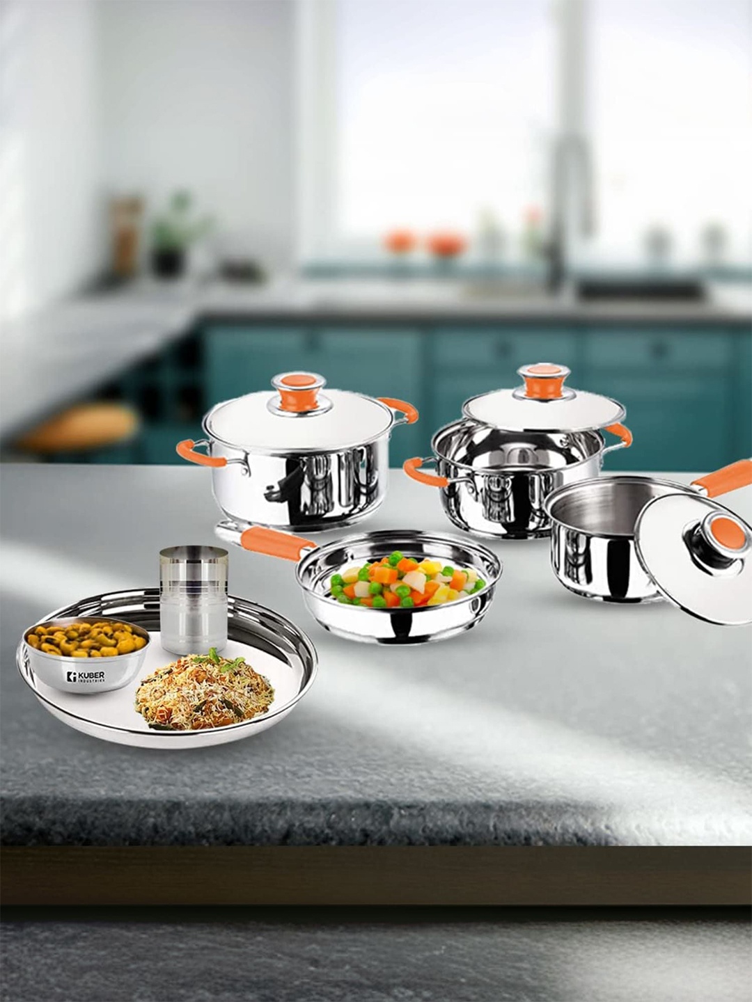 

Kuber Industries Stainless Steel 22 Pieces Glossy Dinner & Cookware Set