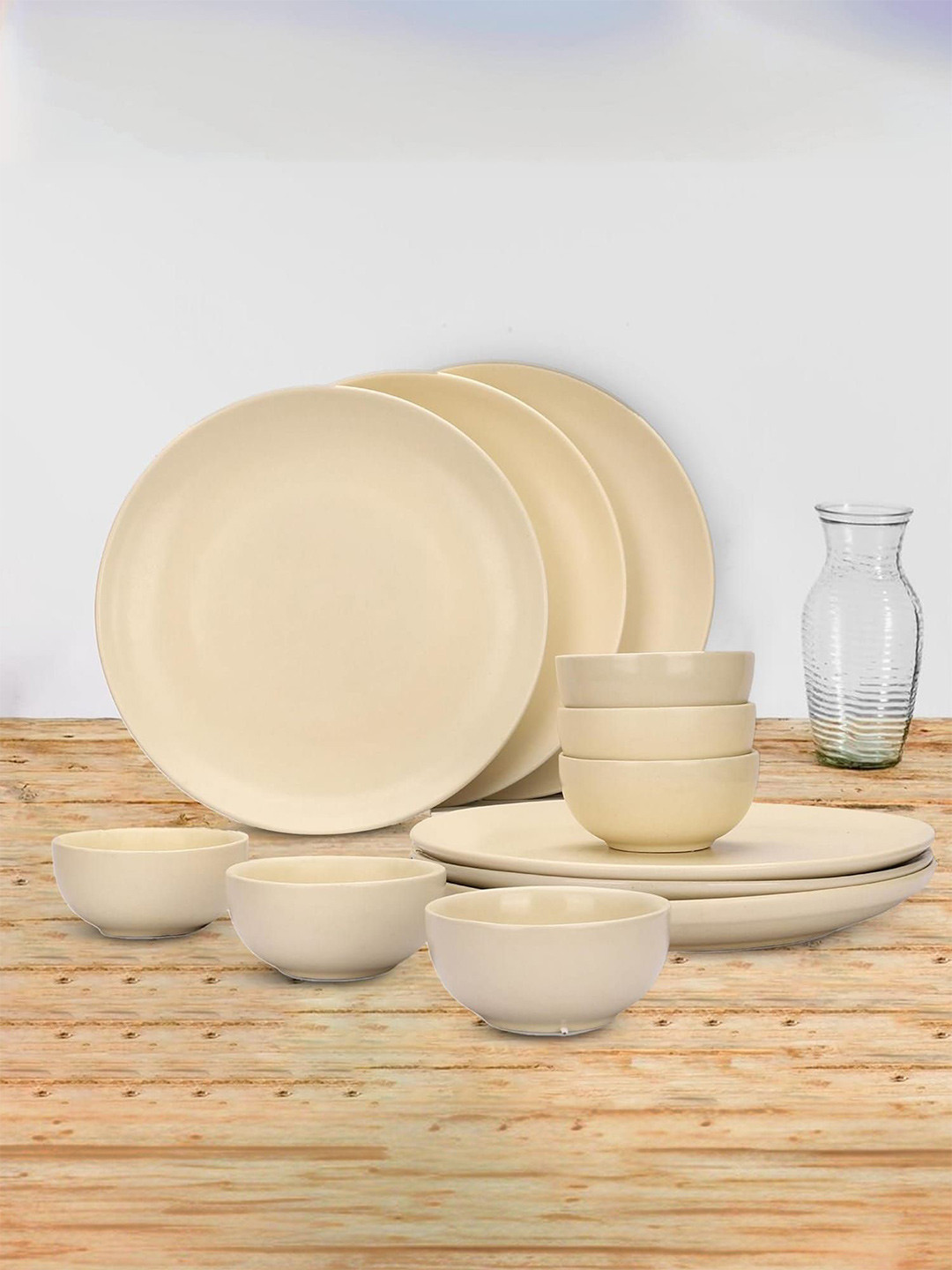 

Kuber Industries Cream 12 Pieces Ceramic Glossy Plates & Bowls Dinner Set