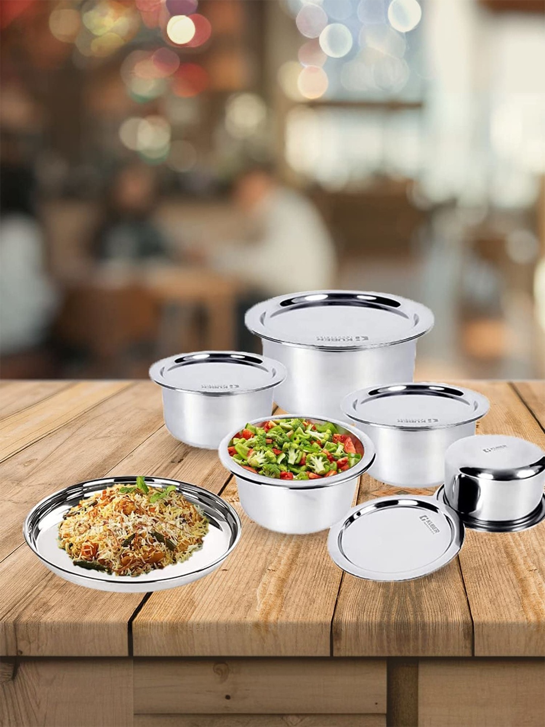 

Kuber Industries Stainless Steel 11 Pieces Tope With Lids