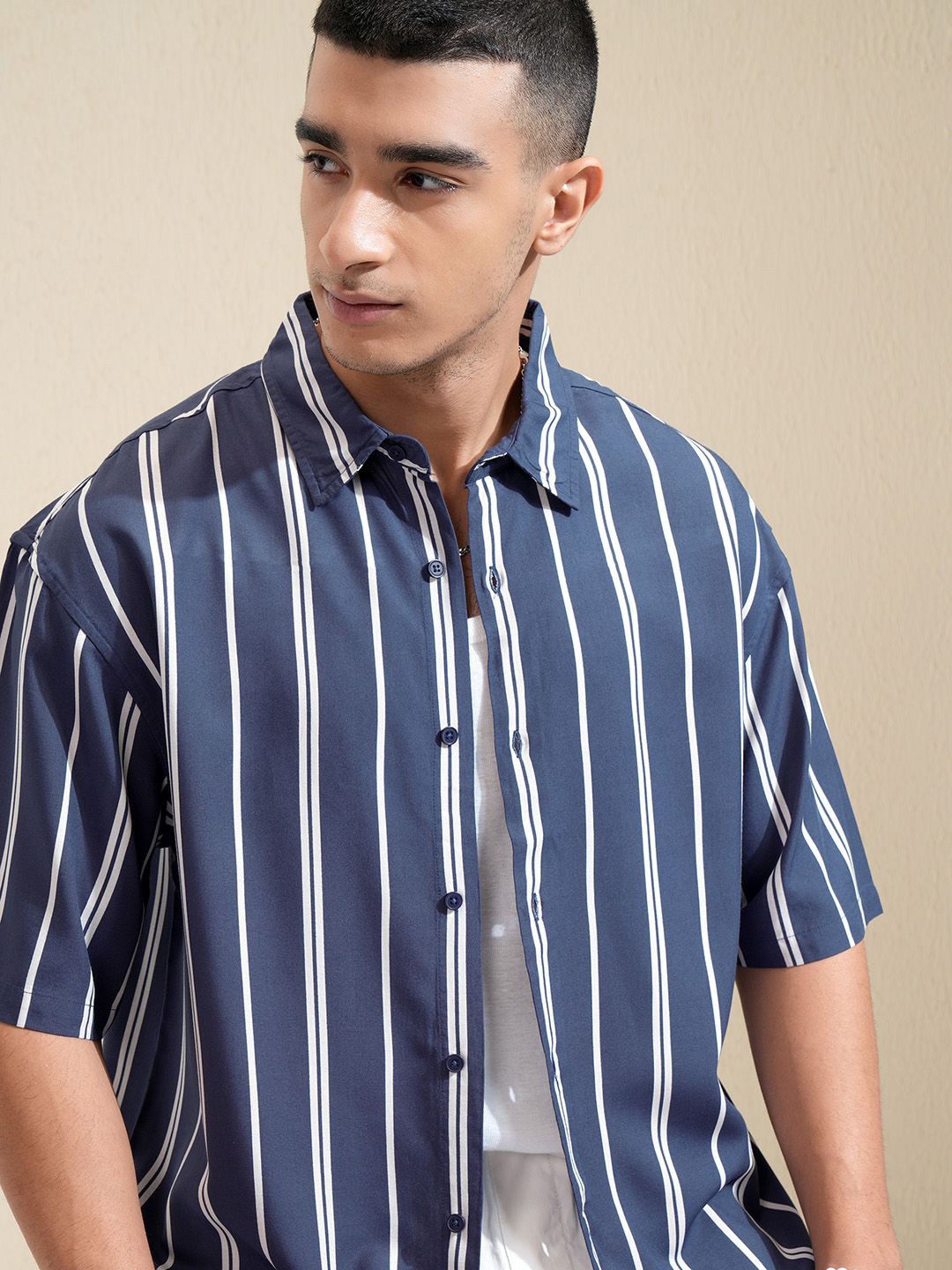 

HIGHLANDER Men Opaque Striped Casual Shirt, Blue