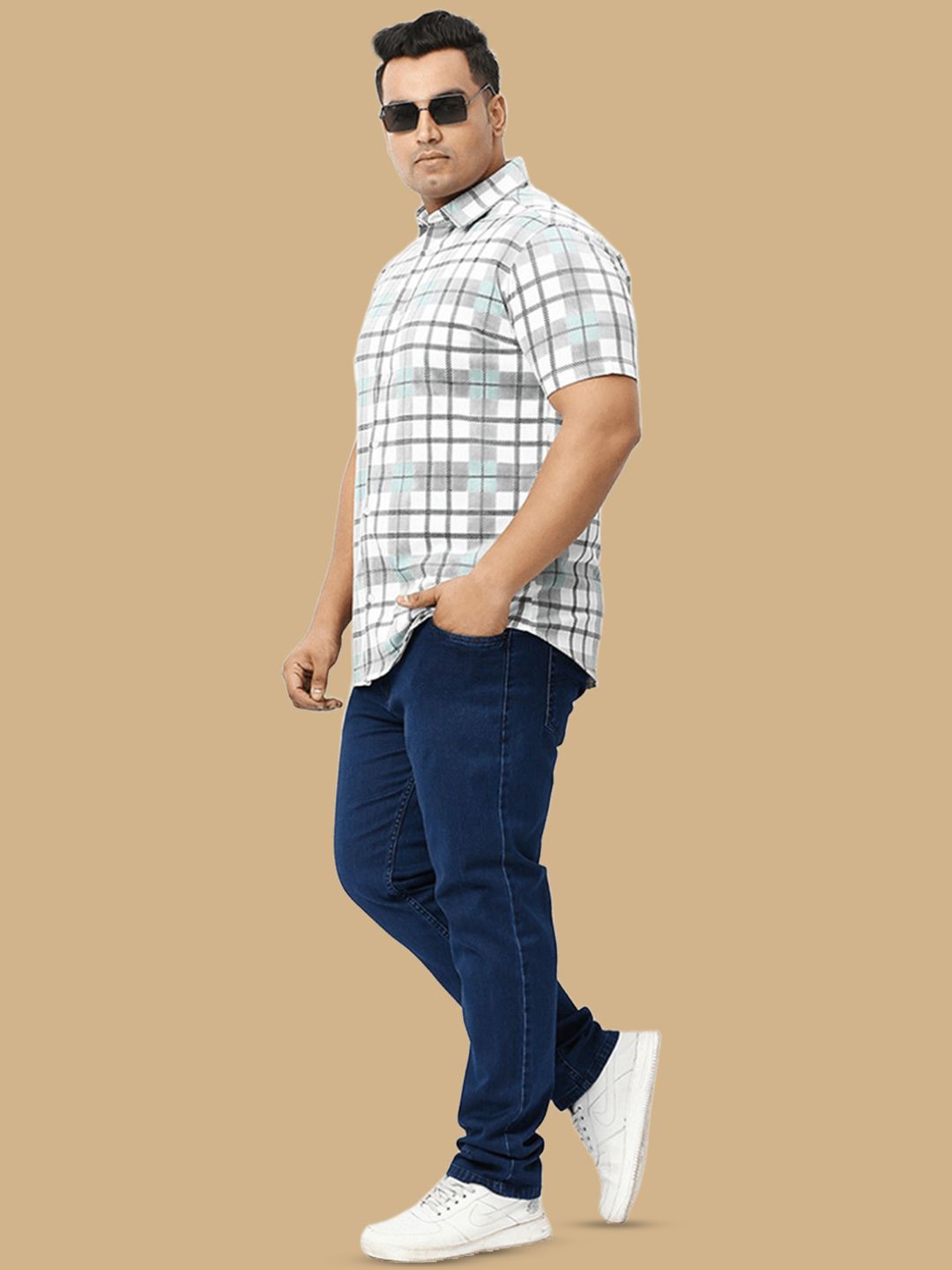 

Wear Your Opinion Men Relaxed Plus Size Checkered Washed Effect Knitted Shirt, Beige