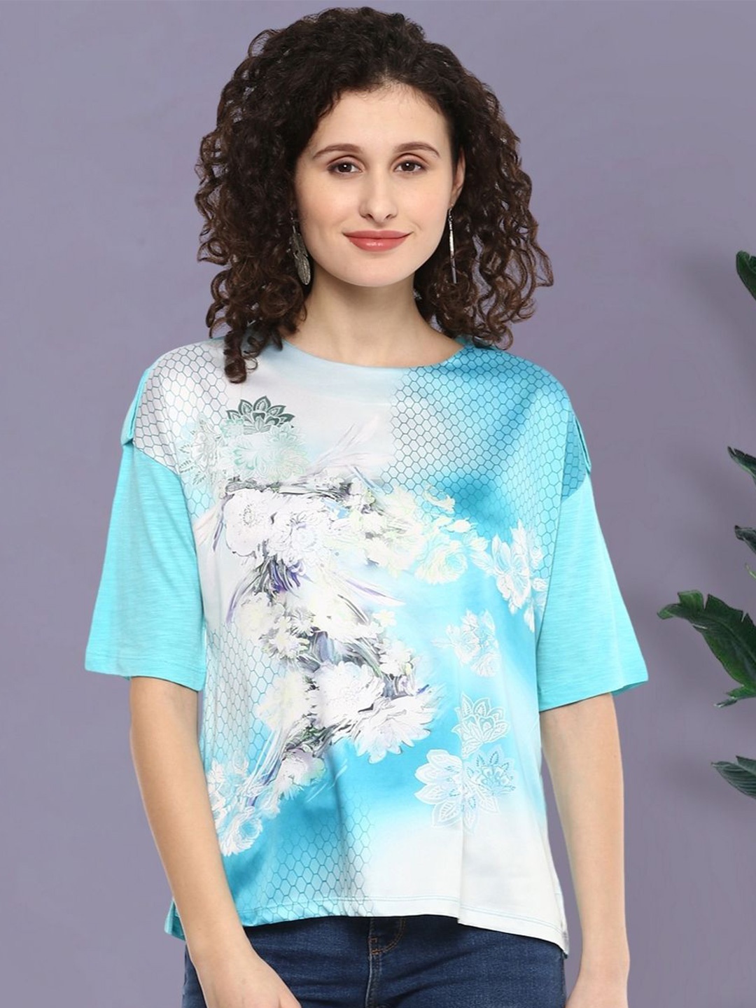 

Moda Elementi Floral Print Top, Blue