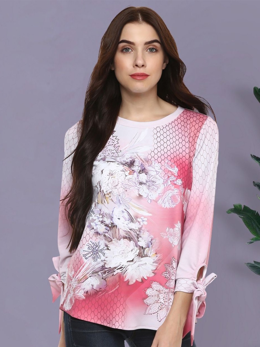 

Moda Elementi Floral Print Top, Pink