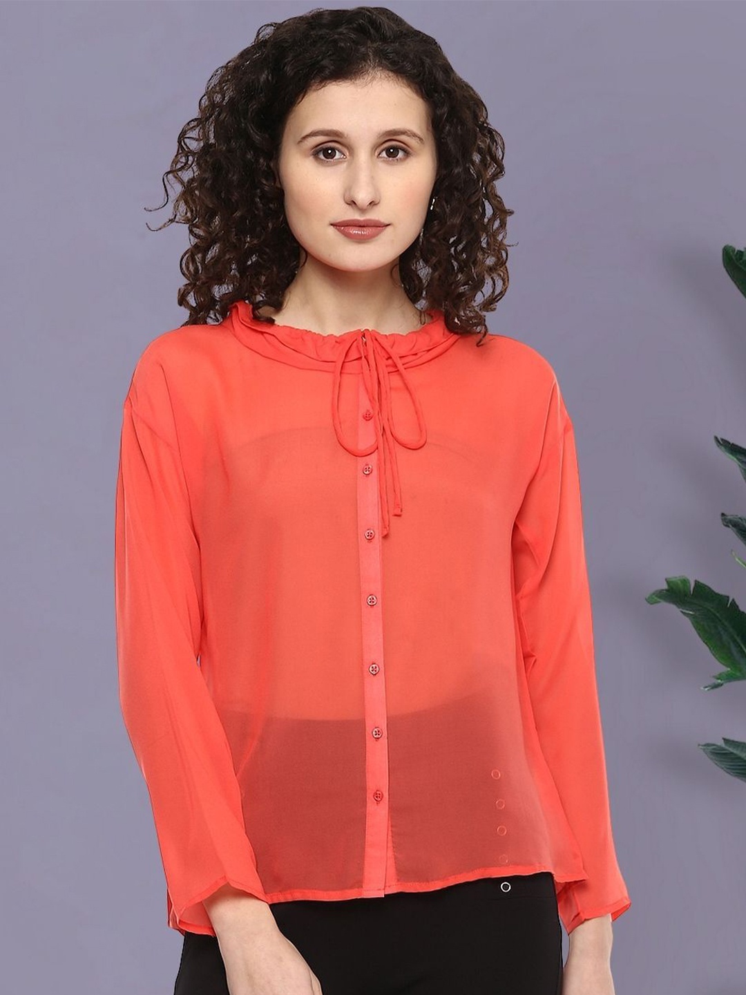 

Moda Elementi Tie-Up Neck Top, Orange