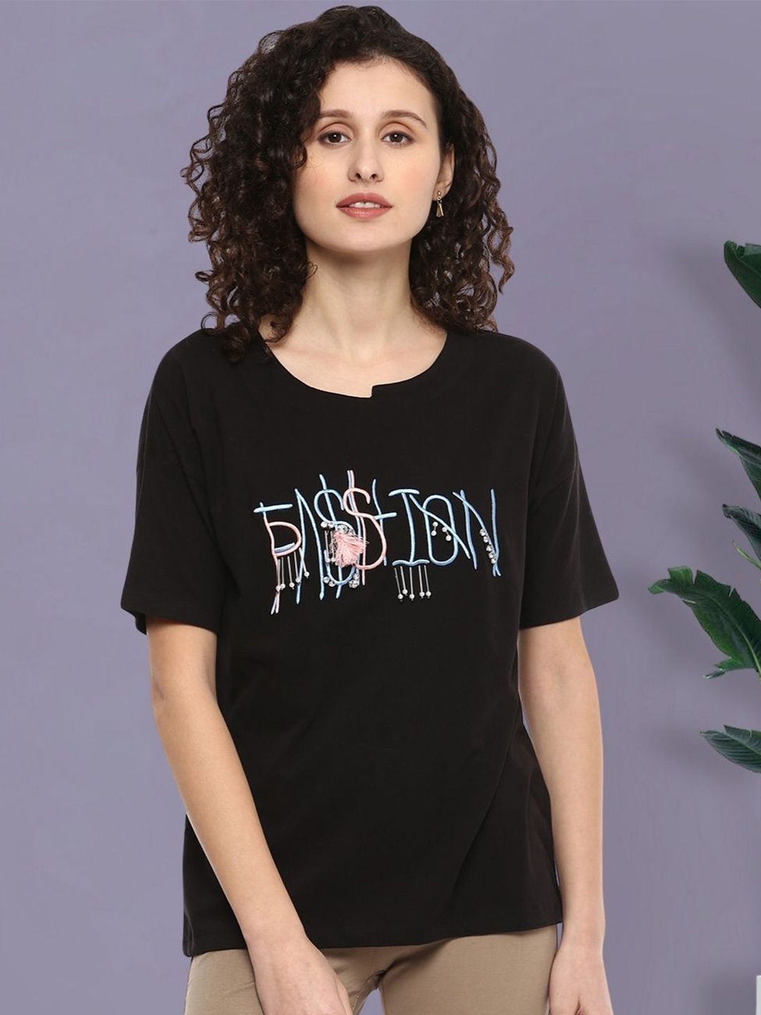 

Moda Elementi Print Cotton Top, Black