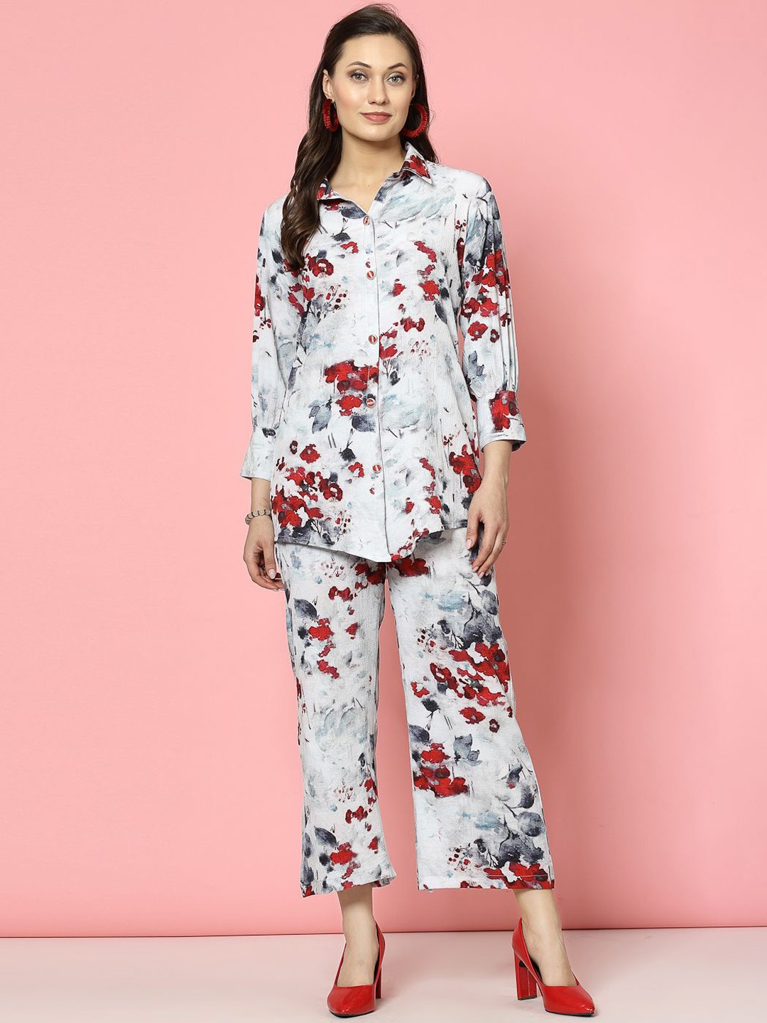 

Clora Creation Floral Printed Shirt With Trouser, Grey