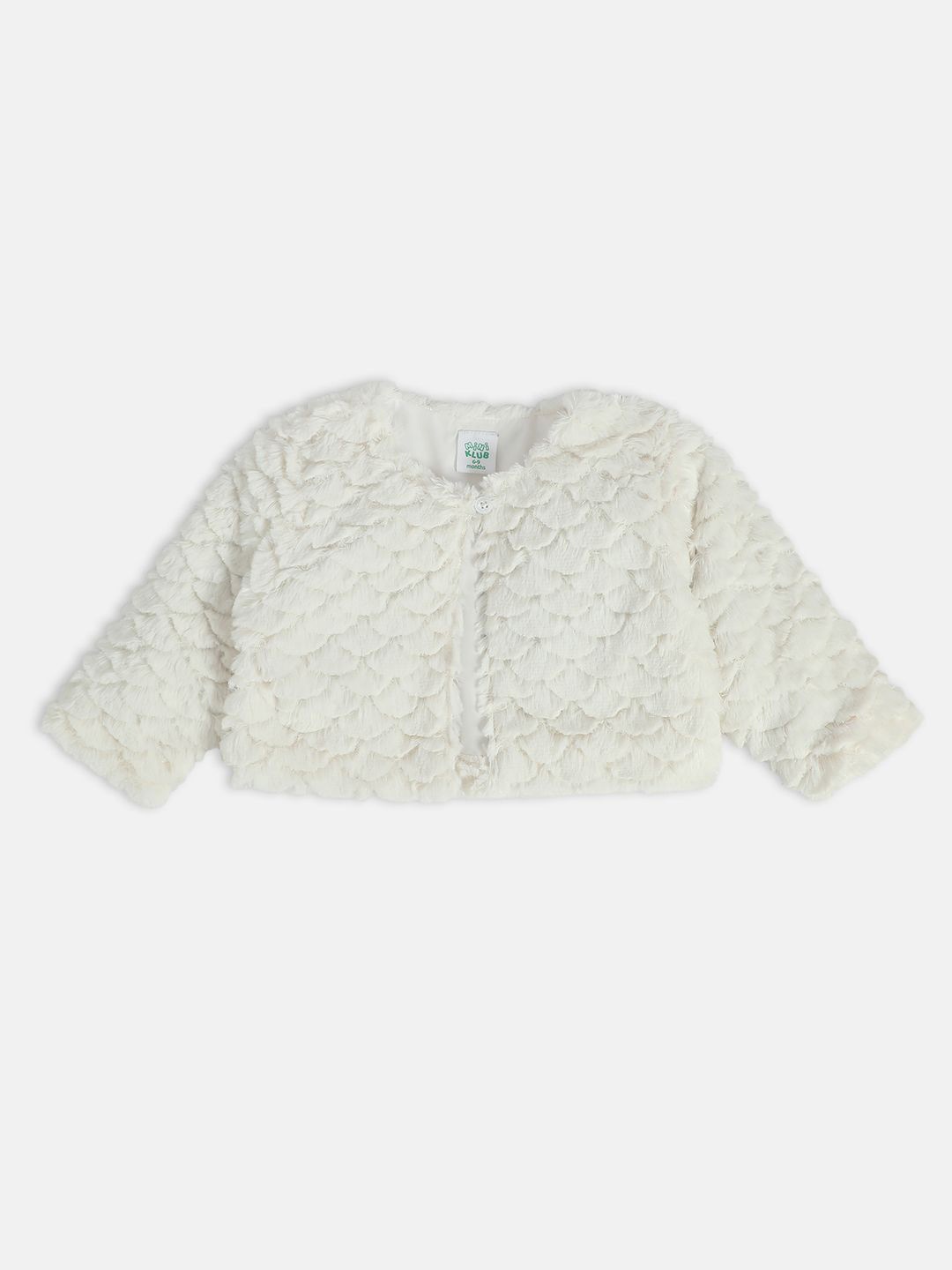 

MINI KLUB Infant Girls Self Designed Collarless Open Front Jacket, White