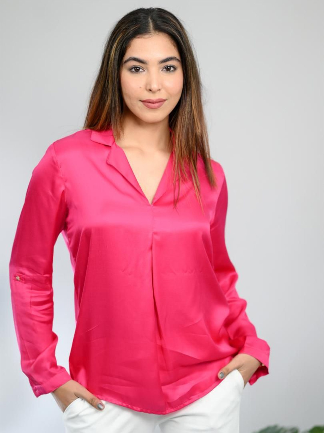 

Mlada Formal Satin Silk Shirt, Fuchsia