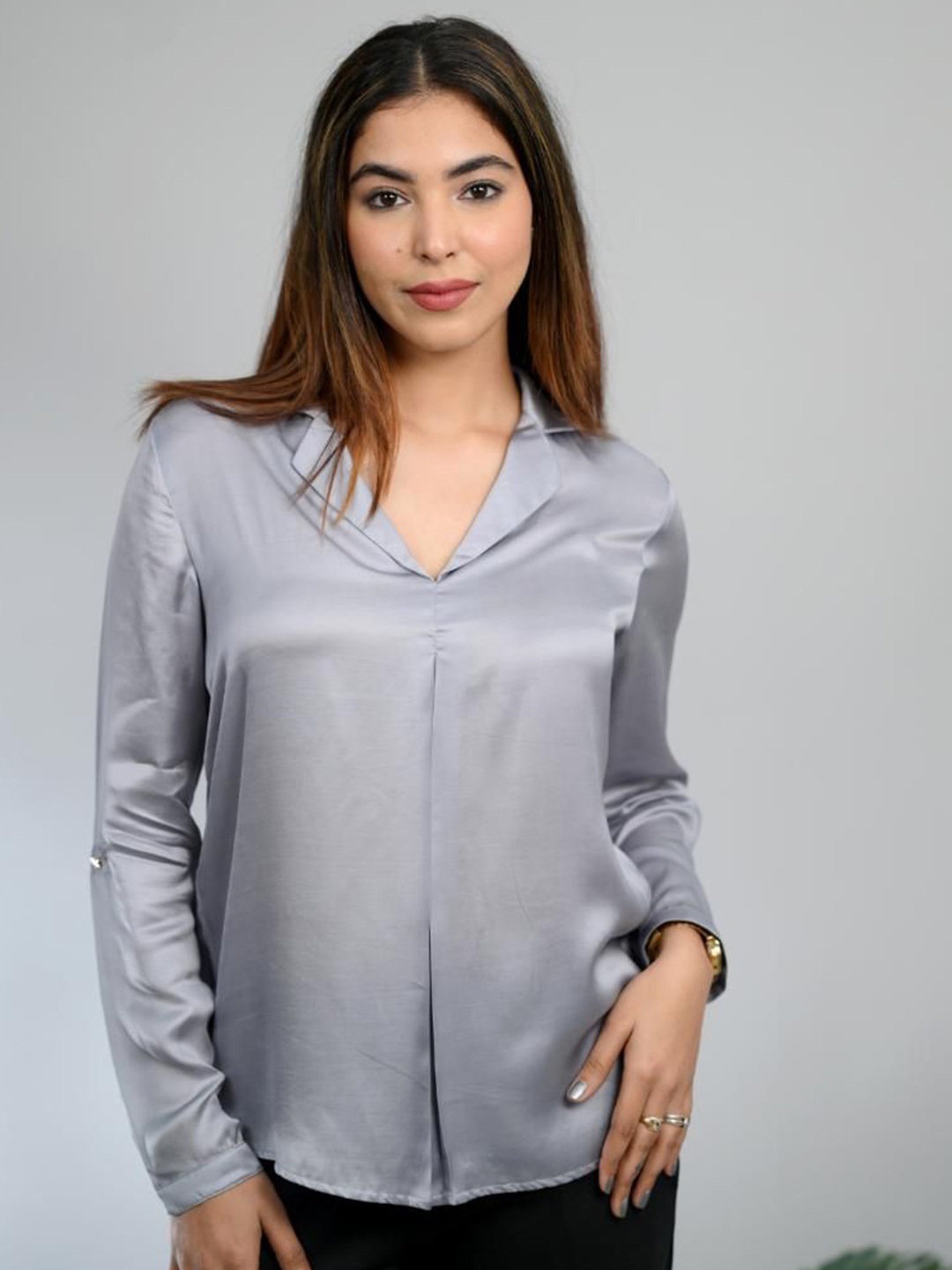 

Mlada Formal Satin Silk Shirt, Grey