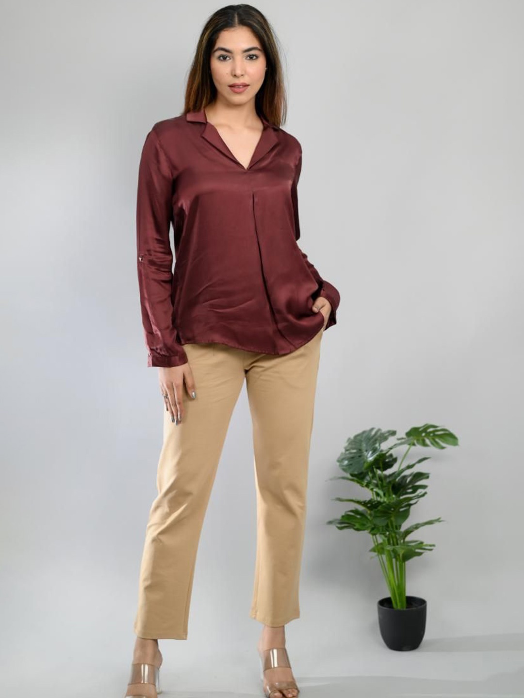 

Mlada Formal Satin Silk Shirt, Coffee brown