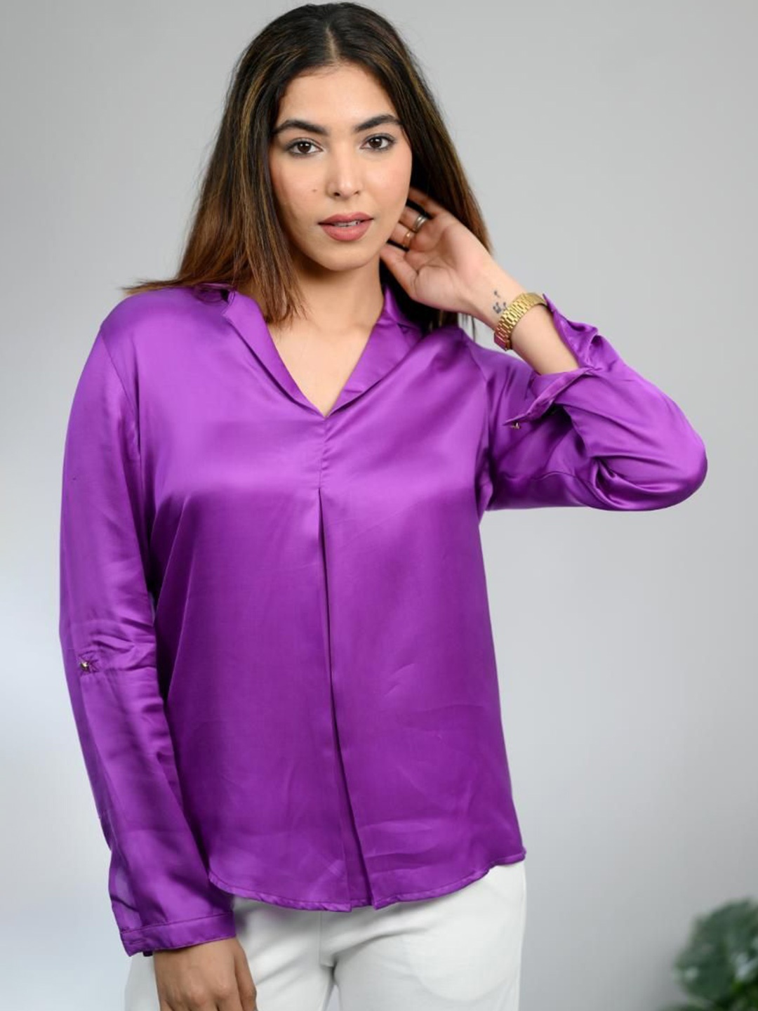 

Mlada Formal Satin Silk Shirt, Purple