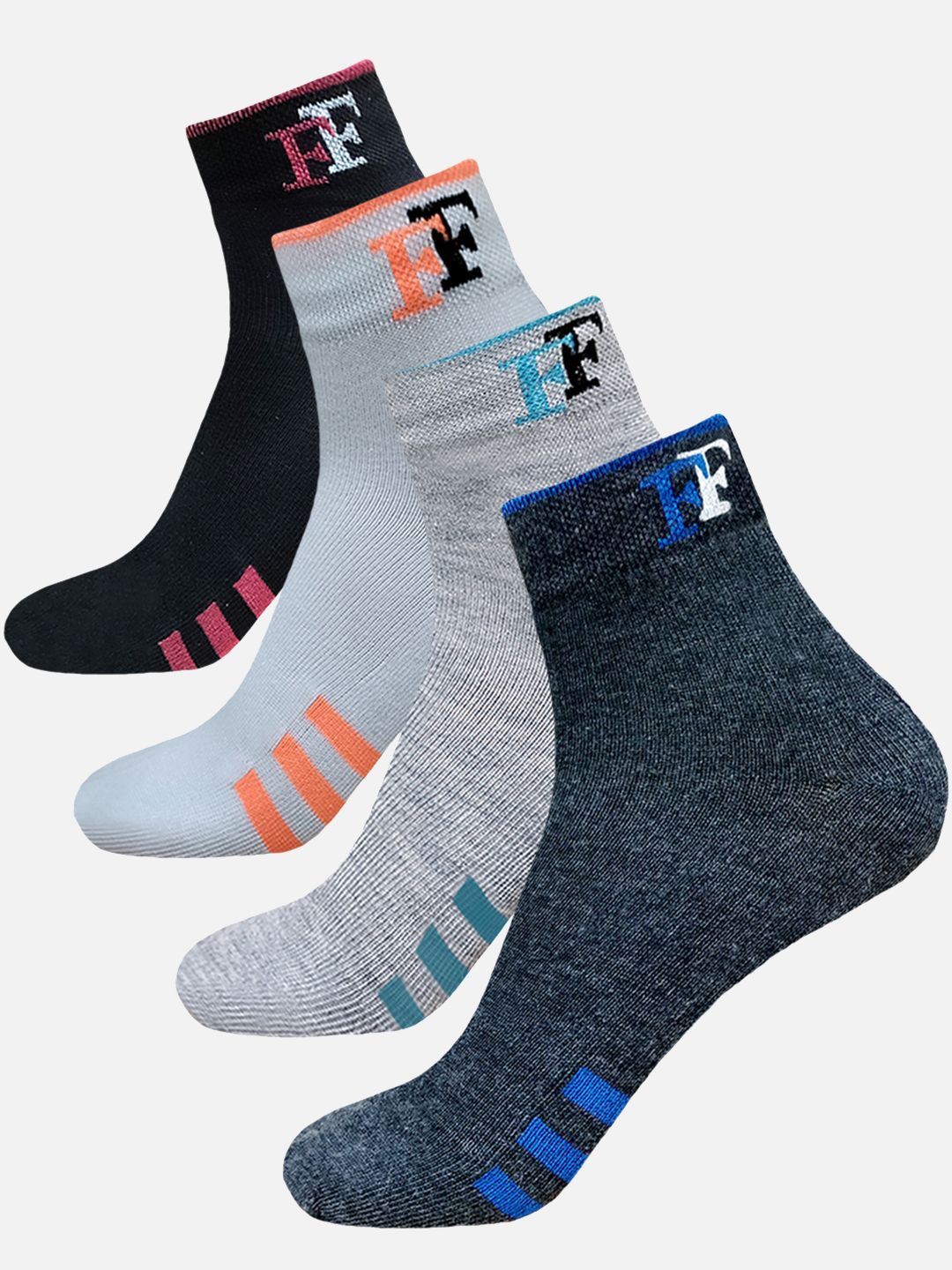 

FIMS Pack Of 4 Printed Ankle Length Socks, Black