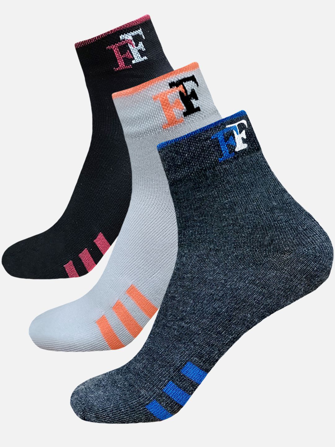 

FIMS Pack Of 3 Printed Ankle Length Socks, Black