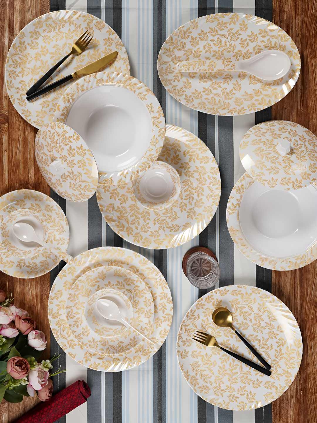 

CDI White & Yellow 41 Pieces Floral Printed Melamine Glossy Dinner Set