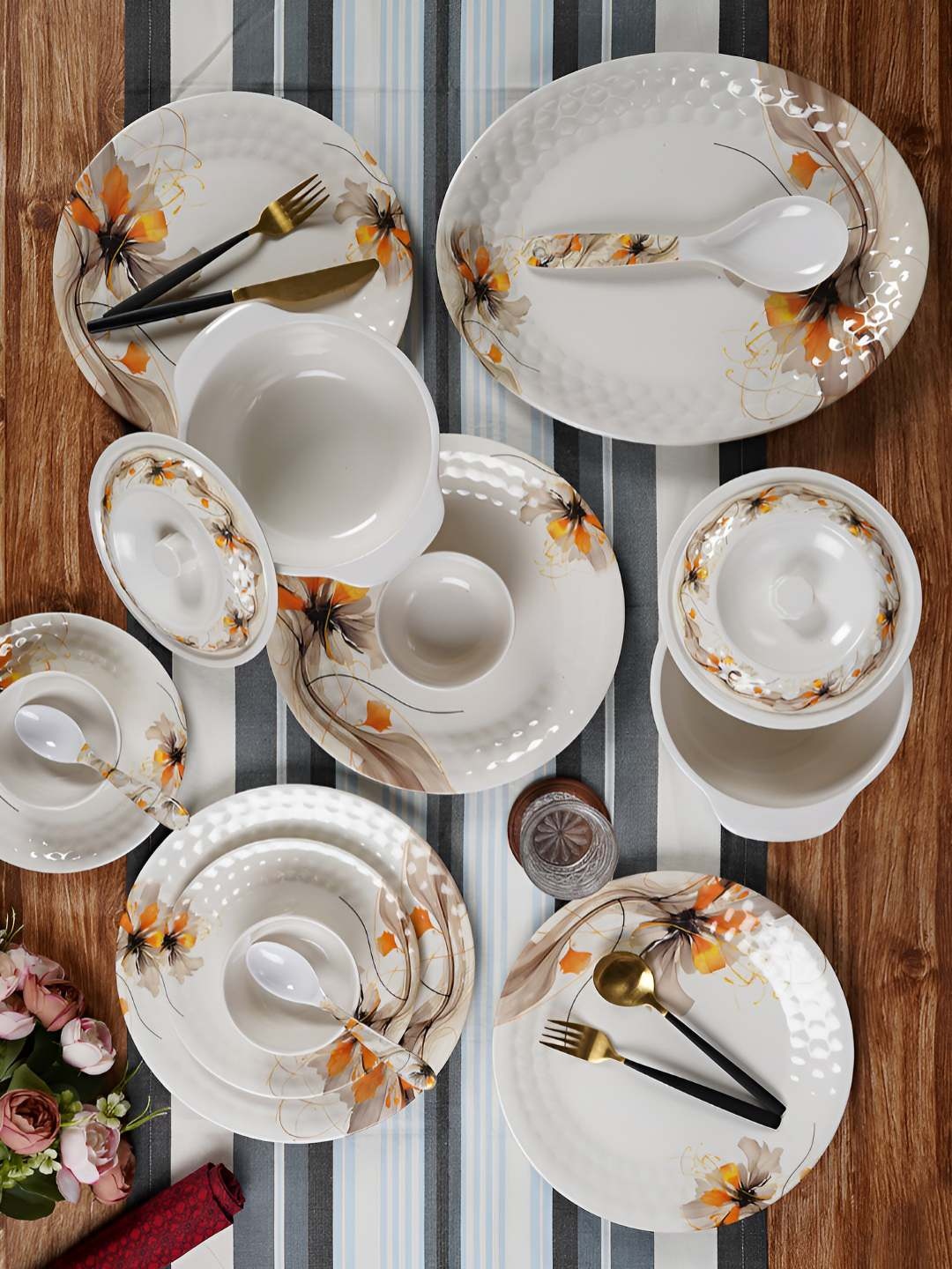 

CDI White & Yellow 41 Pieces Floral Printed Melamine Glossy Dinner Set