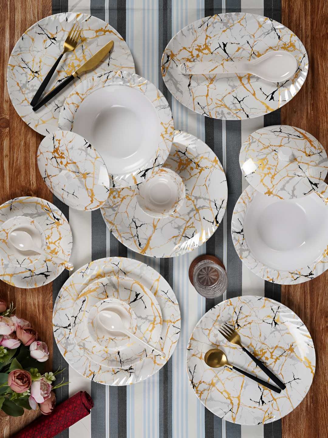 

CDI White & Black 41 Pieces Abstract Printed Melamine Glossy Dinner Set