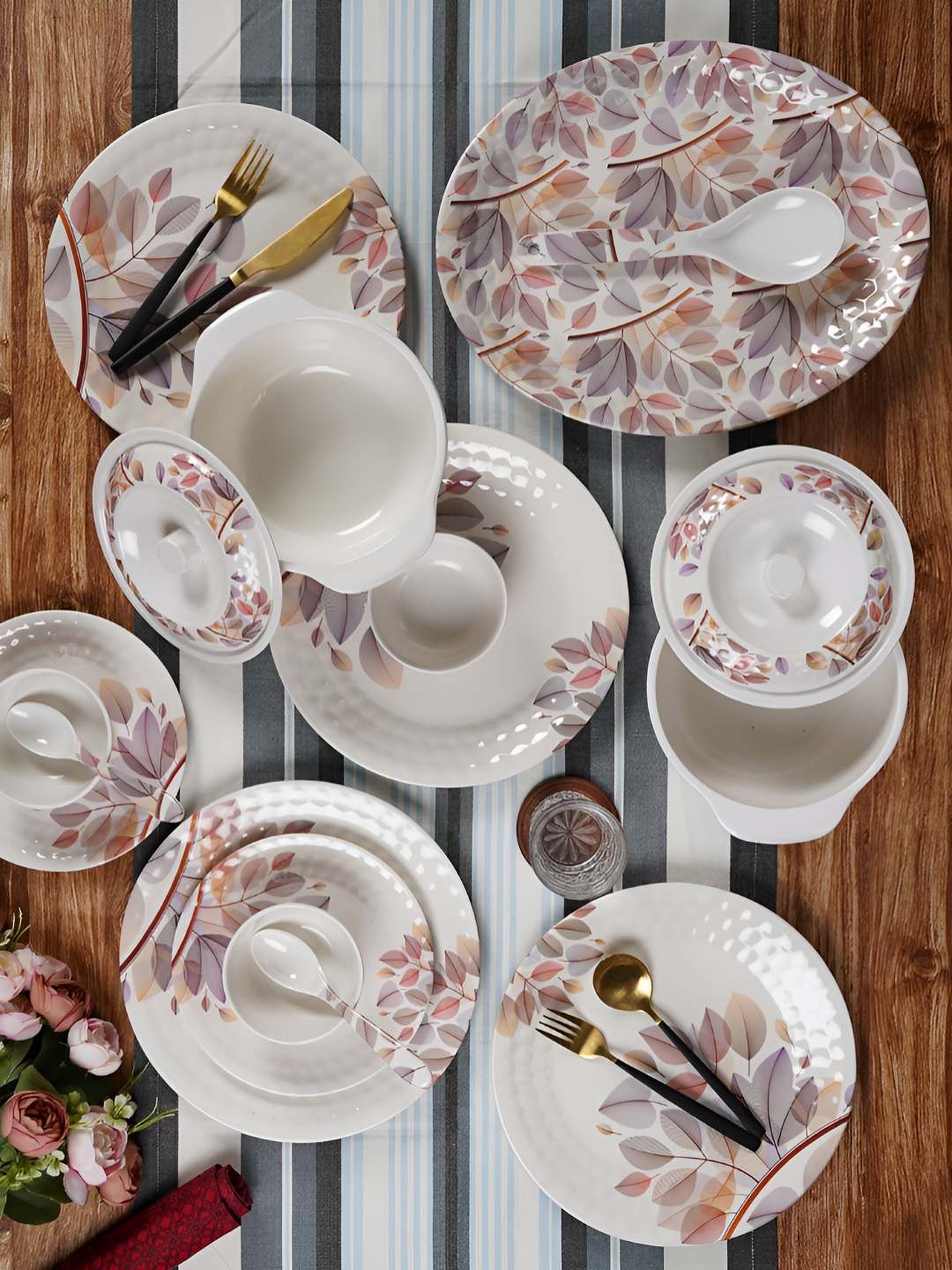 

CDI White & Lavender 41 Pieces Floral Printed Melamine Glossy Dinner Set