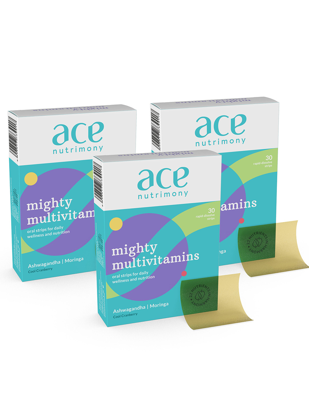 

Ace Nutrimony 3Pcs Mighty Multivitamins Strips - Cool Cranberry - 30 Strips each, Blue