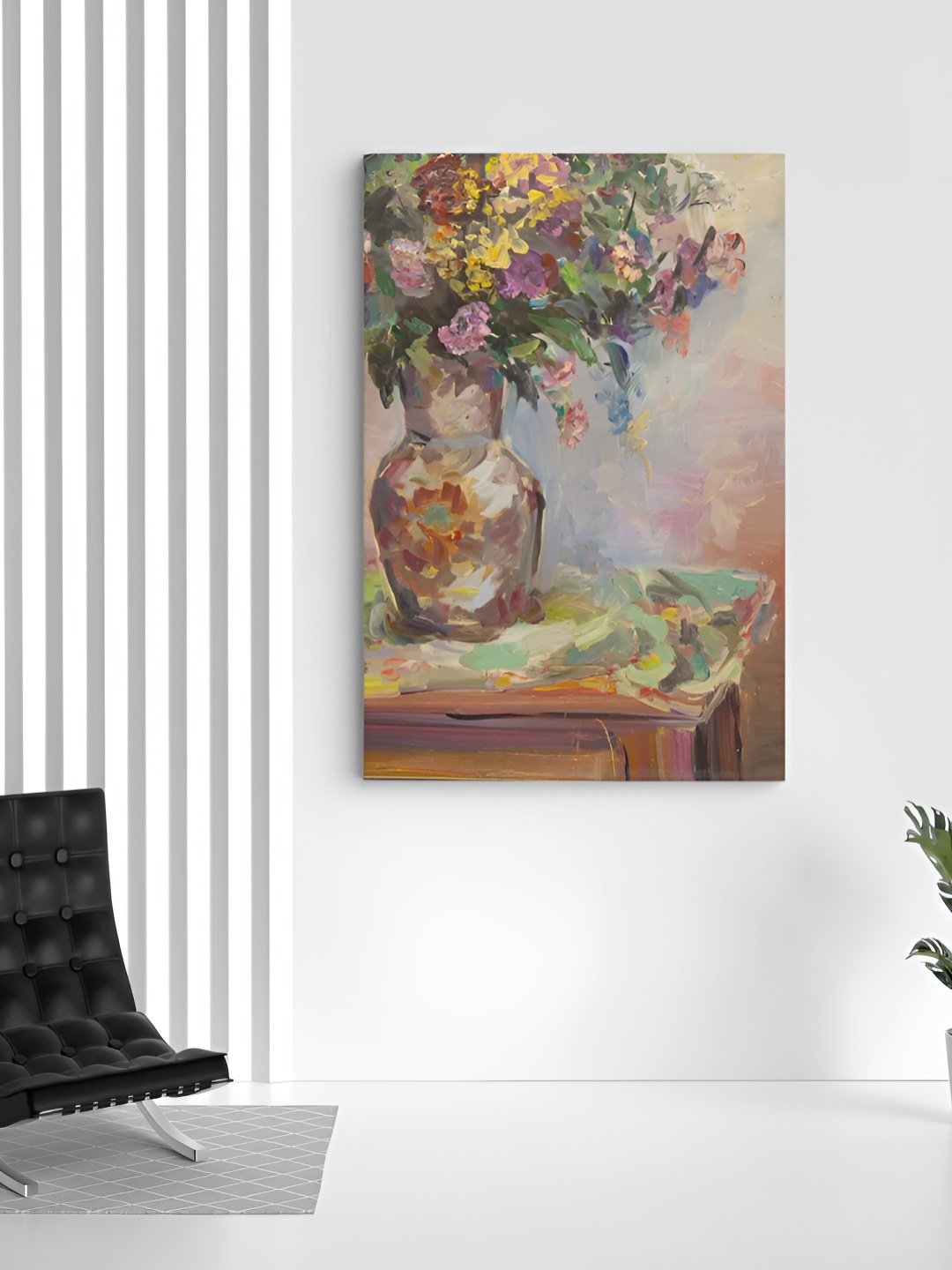 

CLAWCRAFTS Pink & Green Canvas Floral Painting Wall Art