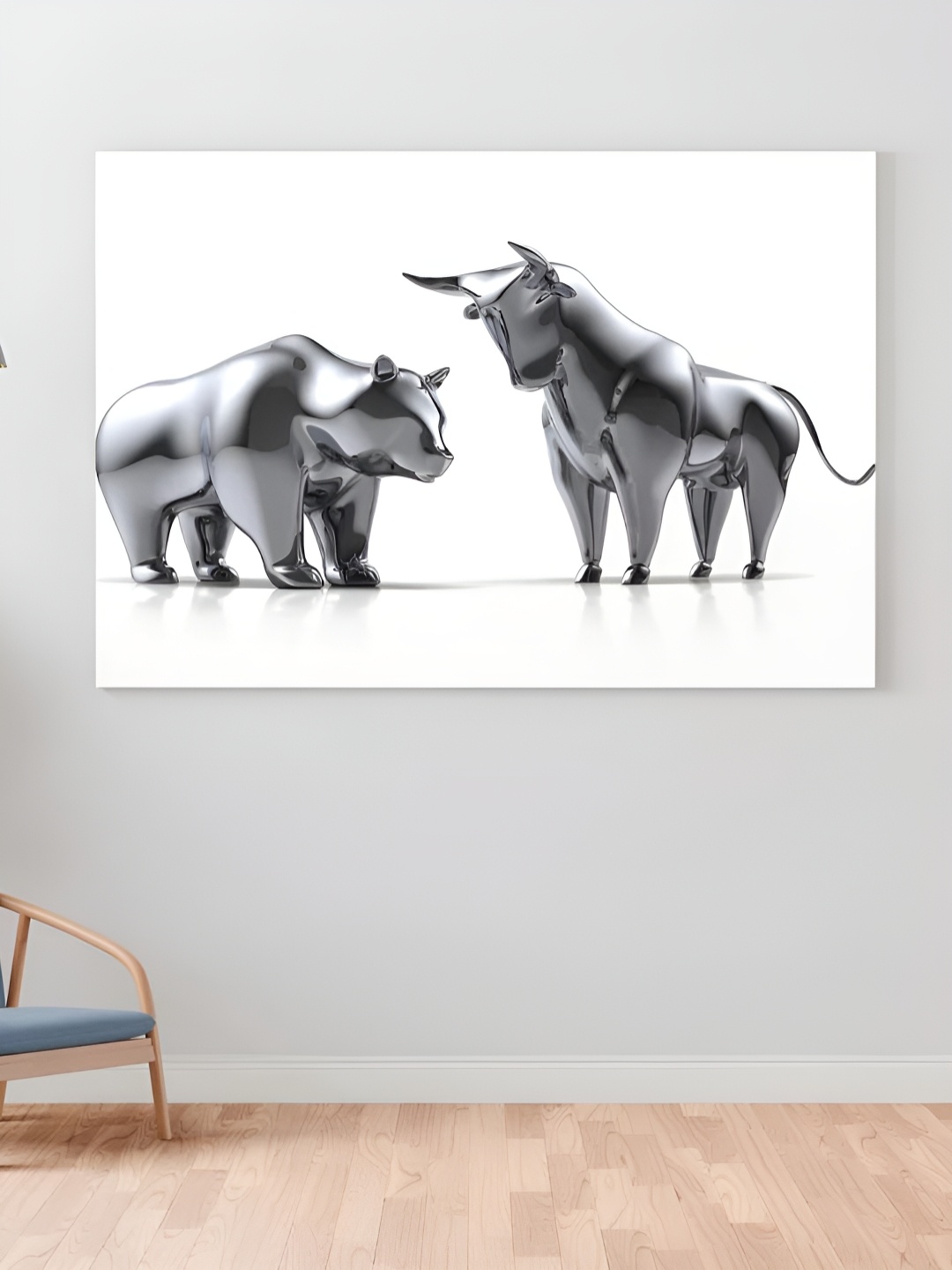 

CLAWCRAFTS Silver Toned Canvas Animals Painting Wall Art