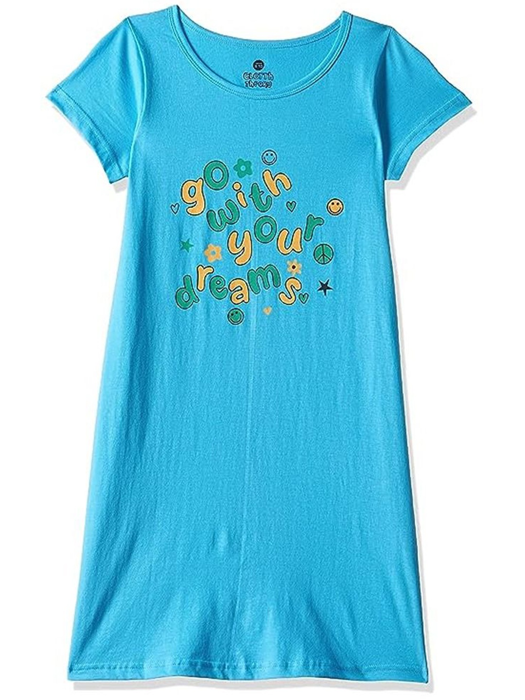 

BAESD Girls Pure Cotton Printed Nightdress, Blue