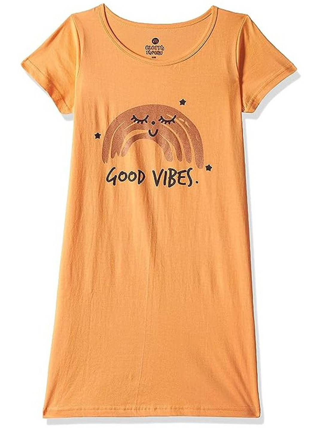 

BAESD Girls Printed Round Neck Short Sleeves Cotton T-Shirt Nightdress, Orange