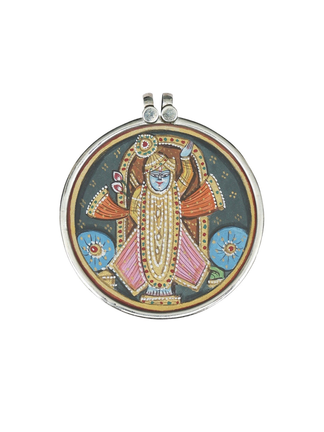 

Exotic India Sterling Silver-Plated Shrinathji Circular Pendants