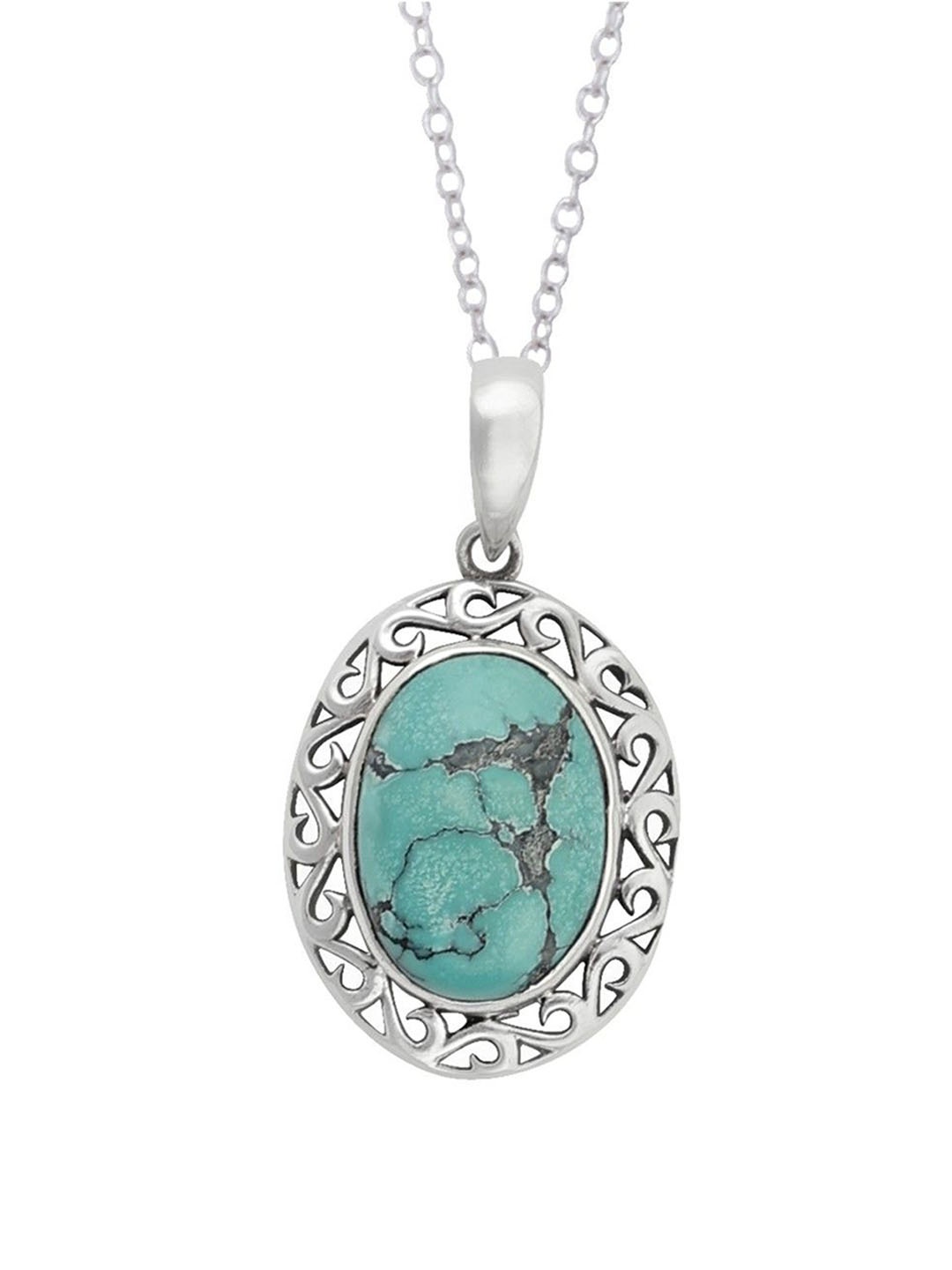 

Exotic India Turquoise Stone Sterling Silver Studded Pendant