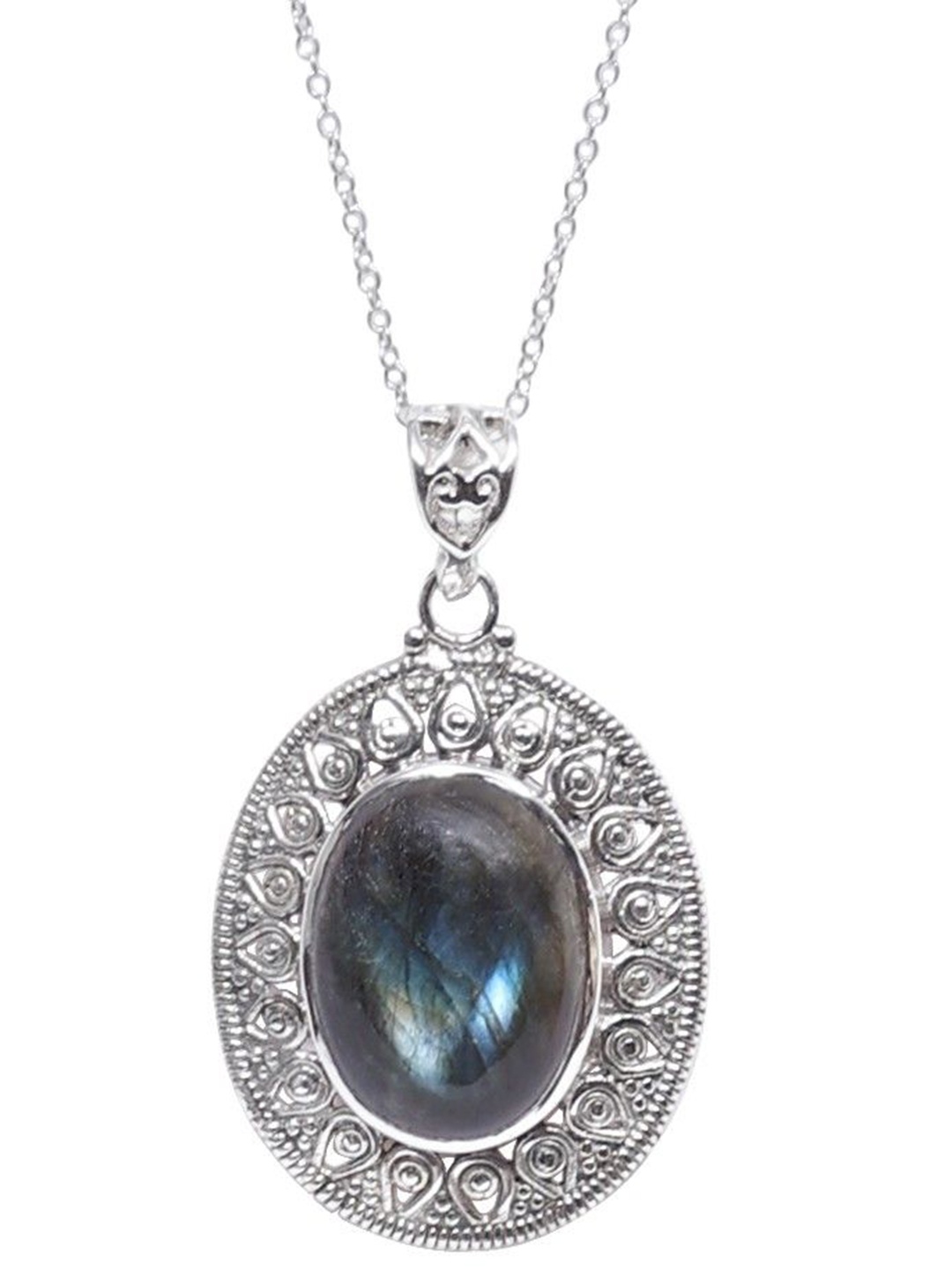 Exotic India Labradorite Gemstone Sterling Silver Oval Pendant