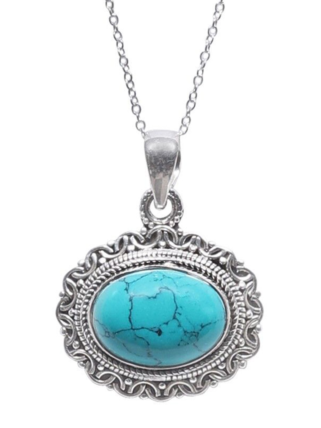 

Exotic India Turquoise Gemstone Sterling Silver Pendant