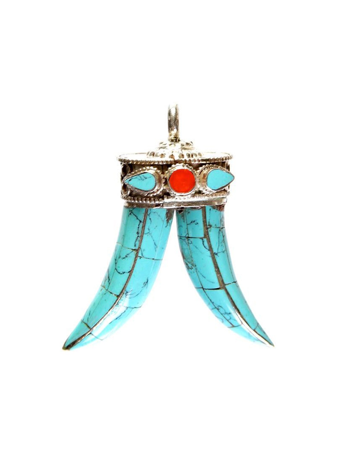 

Exotic India Twin Claw Inlay Sterling Silver Pendant