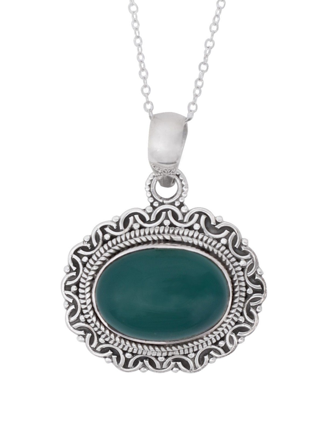 

Exotic India Green Onyx Gemstone Sterling Silver Pendant