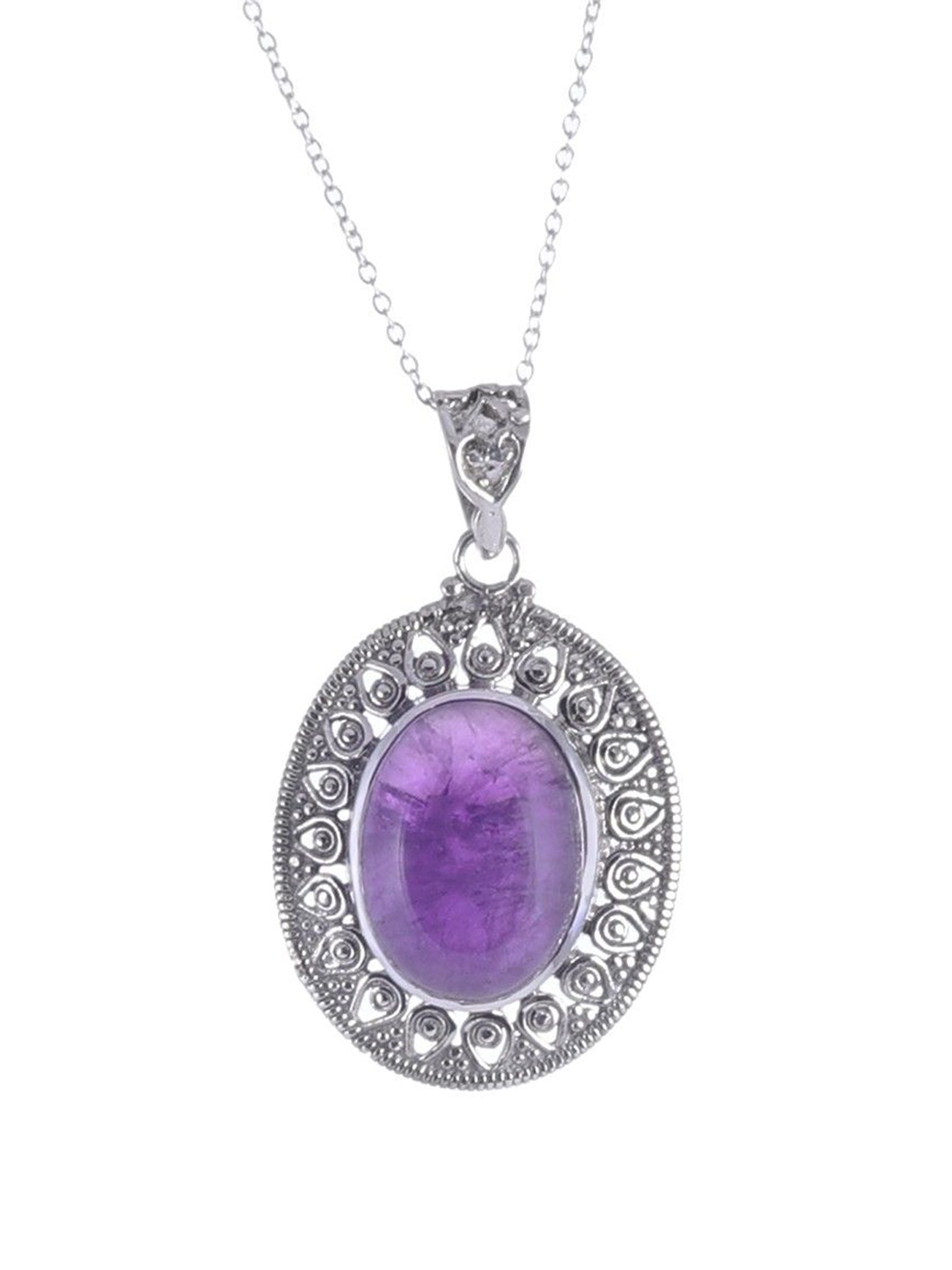 

Exotic India Amethyst Gemstone Sterling Silver Oval Pendant