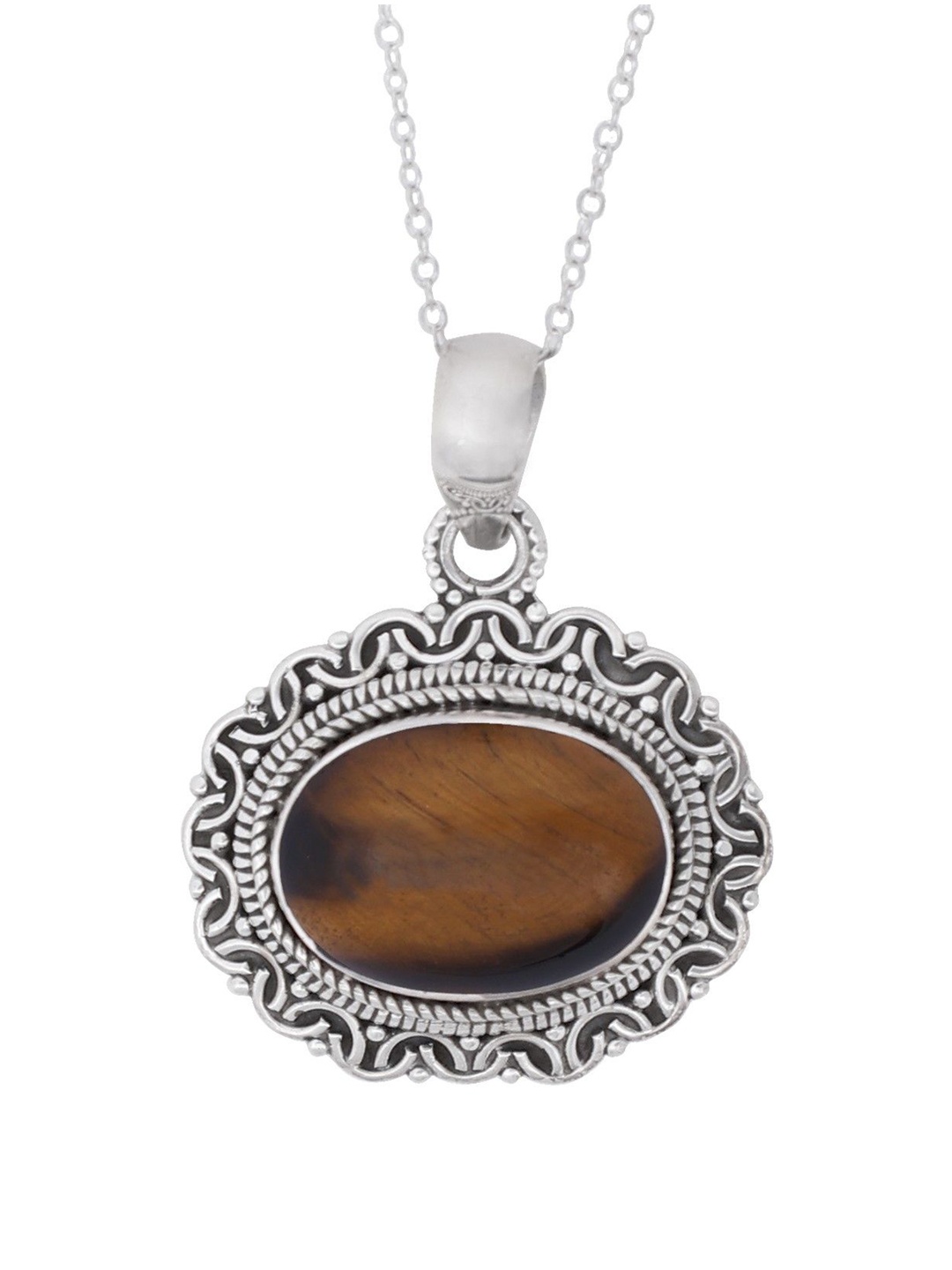 

Exotic India Tiger Eye Gemstone Sterling Silver Pendant