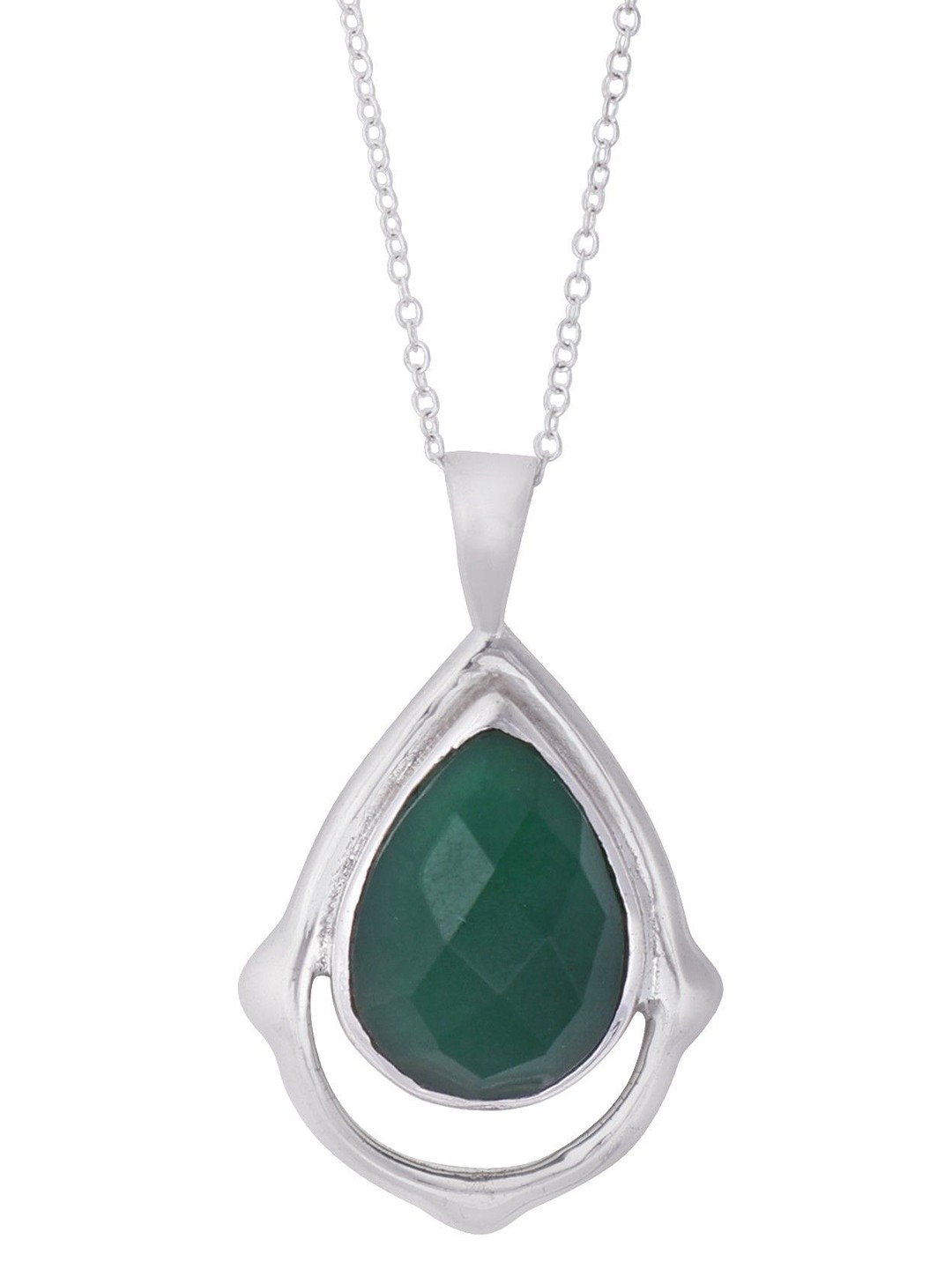 

Exotic India Faceted Green Onyx Gemstone Sterling Silver Studded Pendant