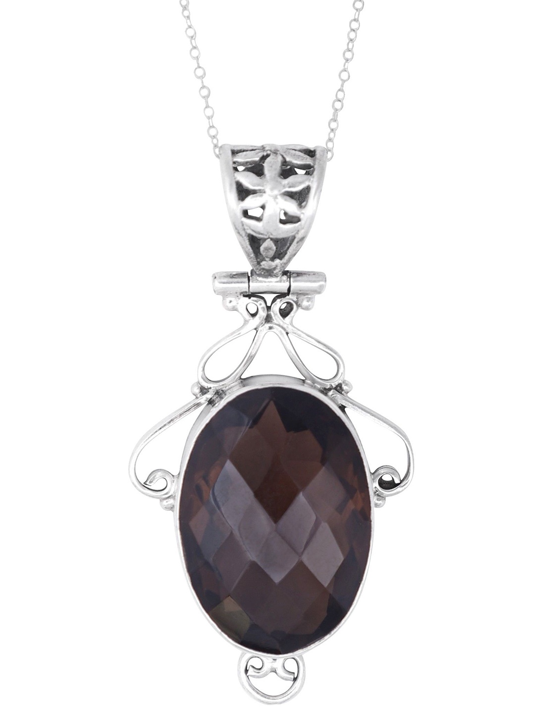 

Exotic India Smoky Quartz Sterling Silver Oval Pendant