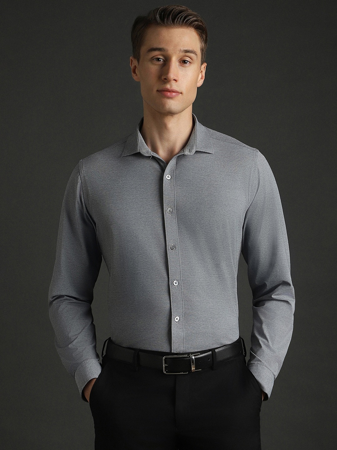 

Bergamo Men Slim Fit Opaque Casual Shirt, Grey