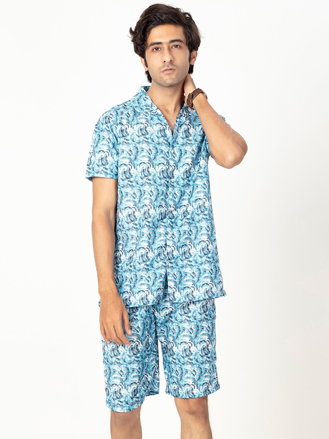 

Gavin Paris Printed Short Sleeves Shirt & Shorts, Blue