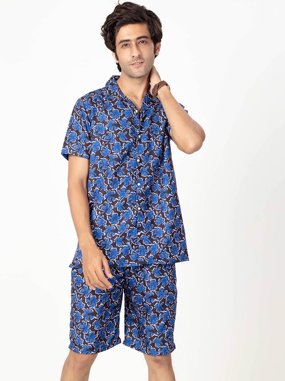 

Gavin Paris Printed Short Sleeves Shirt & Shorts, Blue