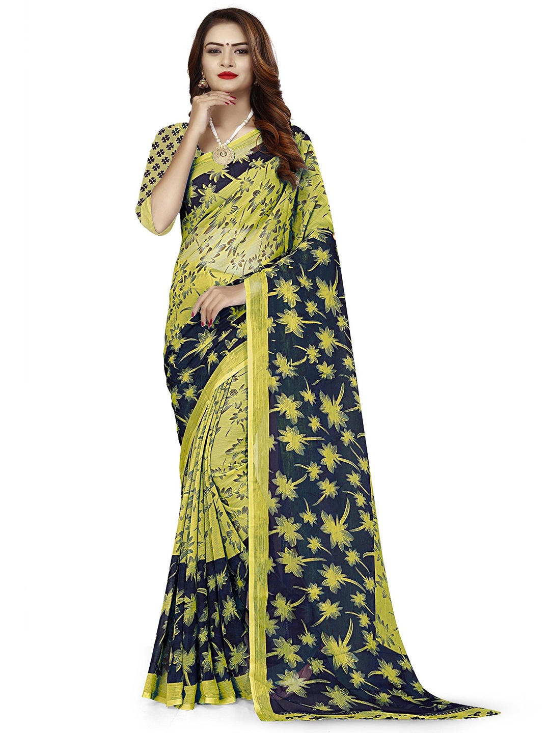 

RUNAYA NX Floral Pure Georgette Saree, Multi