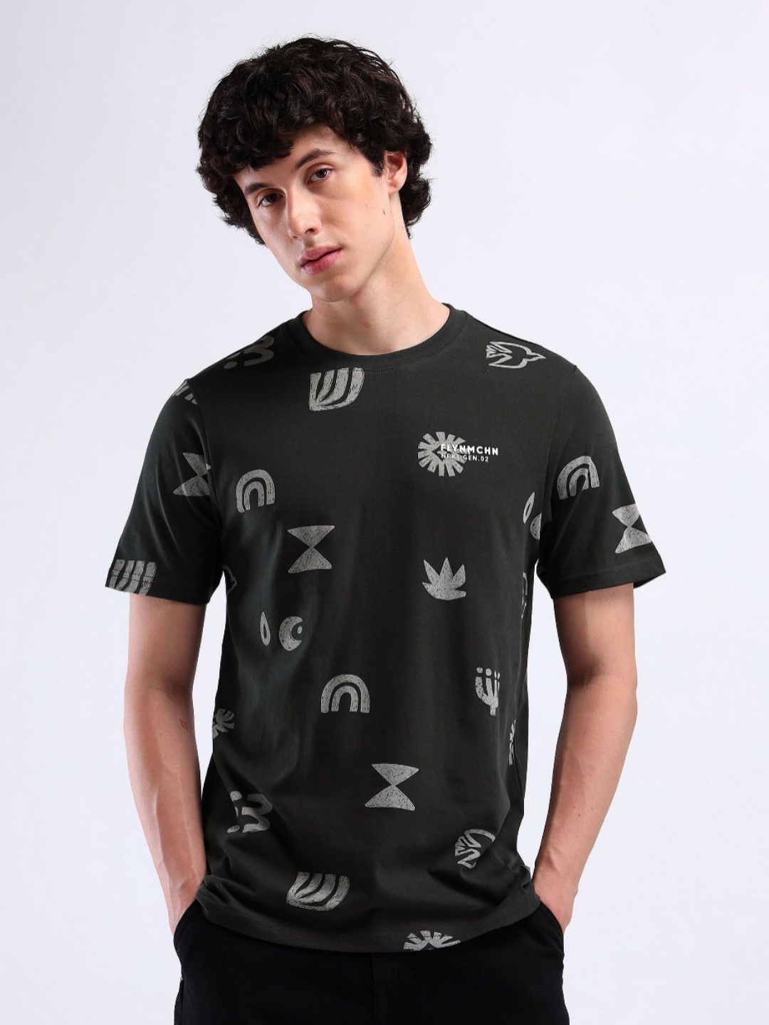 

Flying Machine Men Printed T-shirt, Grey